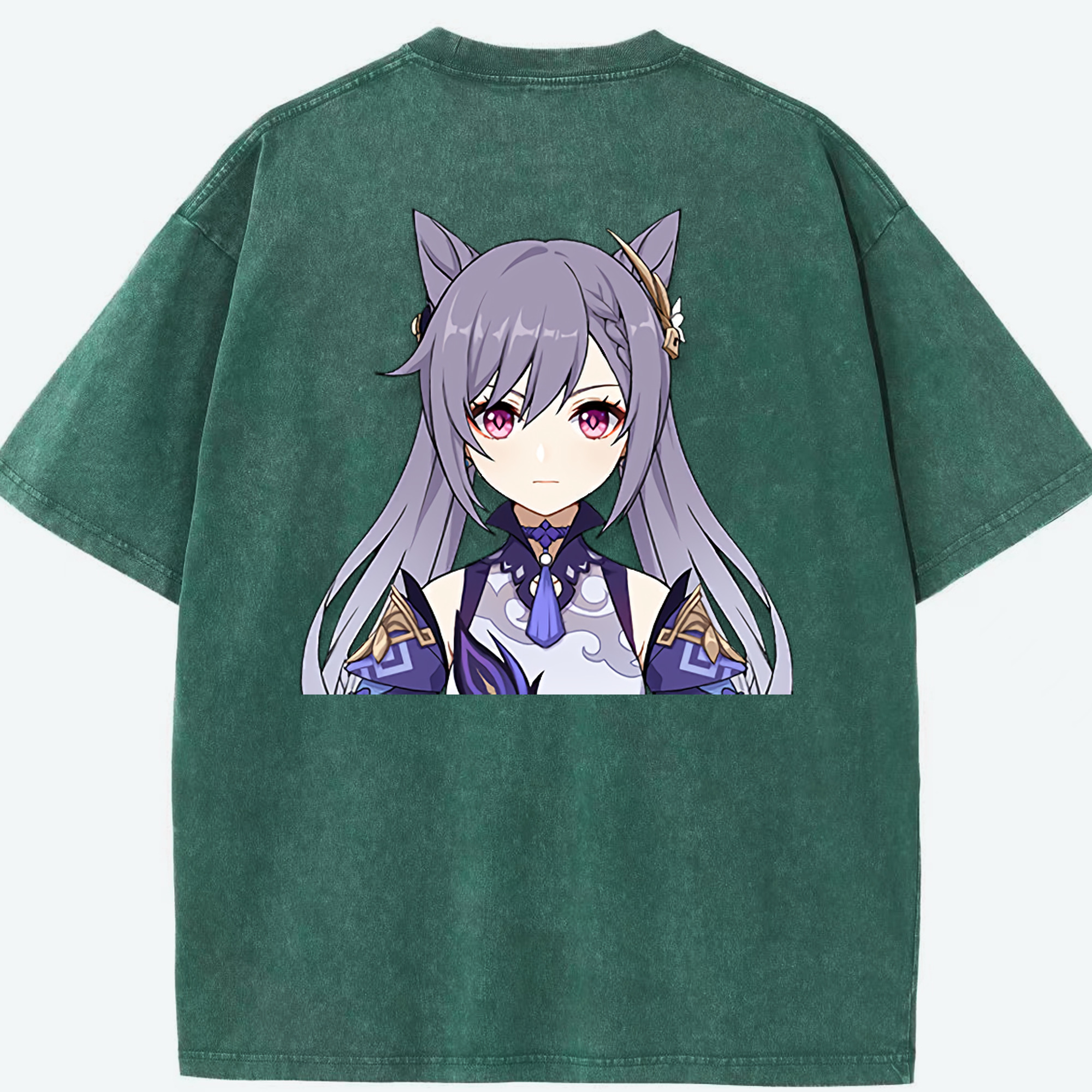 げんし神 刻晴 こくせい genshin Kokusei 綿100% ヴィンテージ風 半袖Tシャツ（背面プリント）